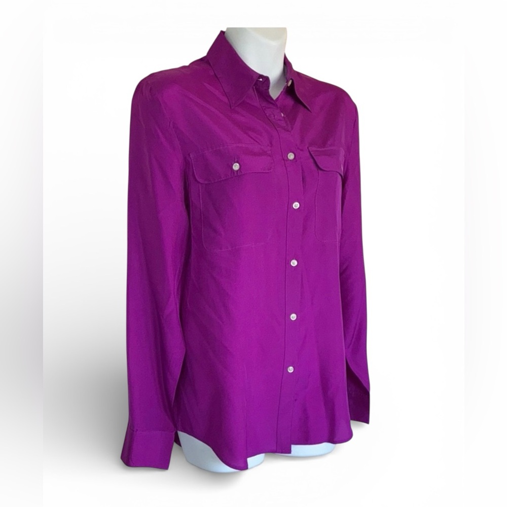LAUREN RALPH LAUREN Vibrant Fuchsia Button-down Shirt. 100% Silk. M